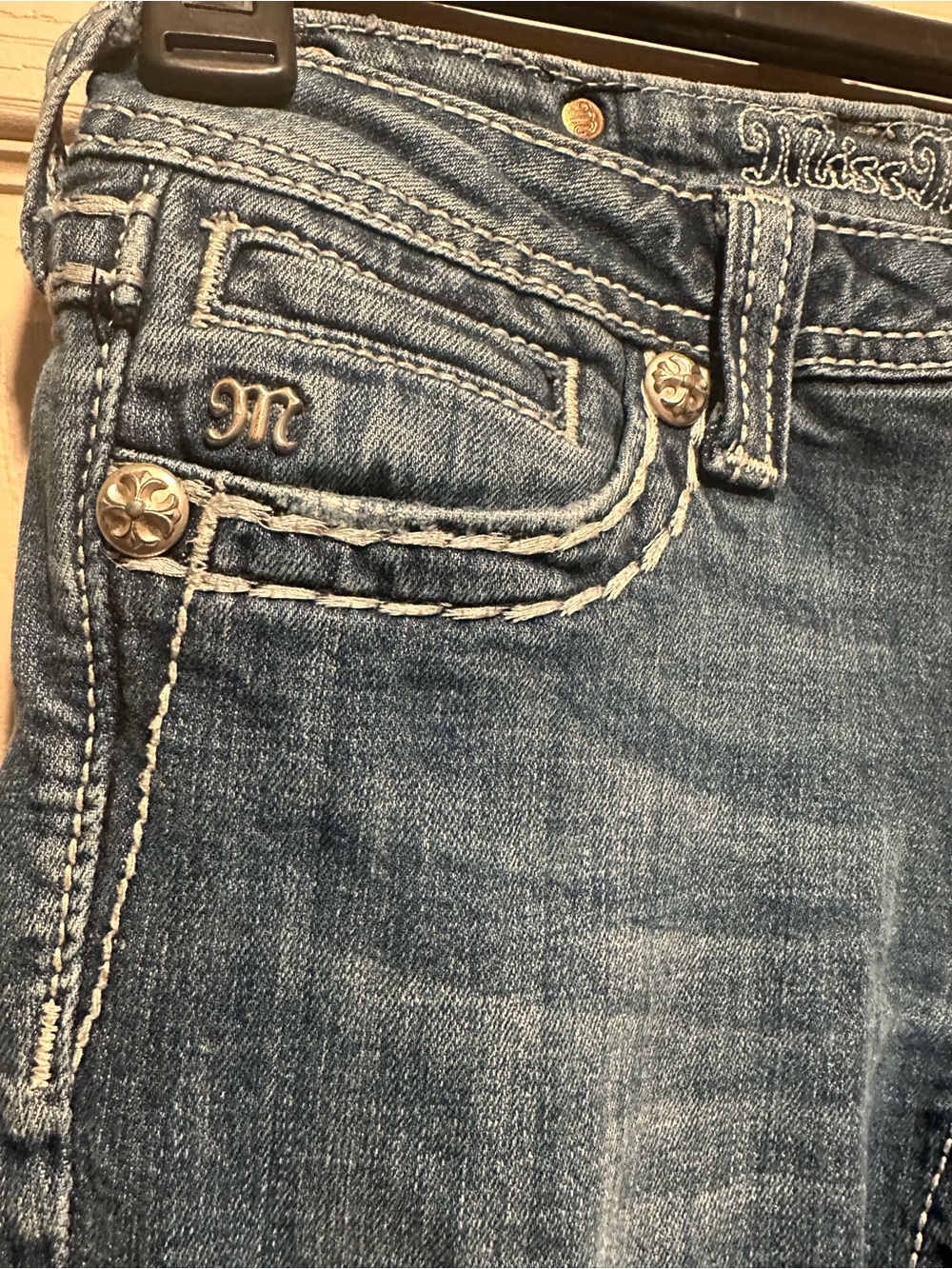 Miss Me Dark Wash Straight Leg Blue Jeans Juniors Size 14 - Picture 5 of 7
